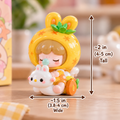 Yellow Little Puff Bunny Toy Car sample with approximate size labels. One possible random blind box design, not guaranteed.
