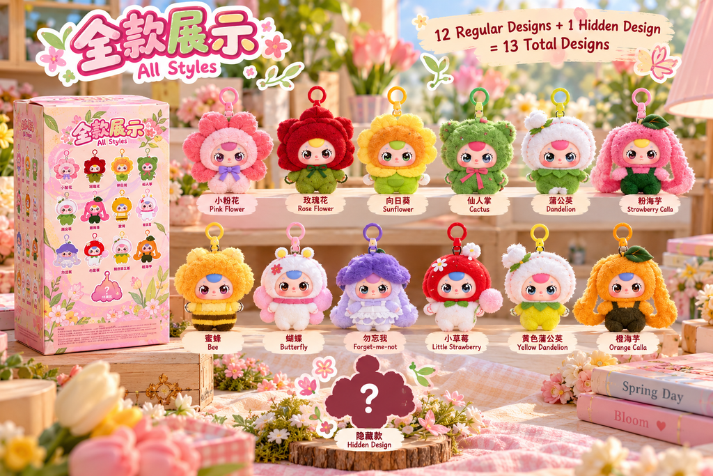 Baby Three Where is Spring assortment of twelve flower and garden-themed designs plus a hidden-design silhouette. One random pendant per box.
